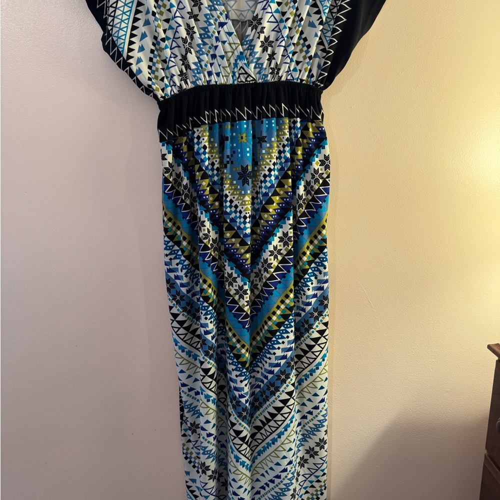 India Boutique Geometric Dress in Blue and Black